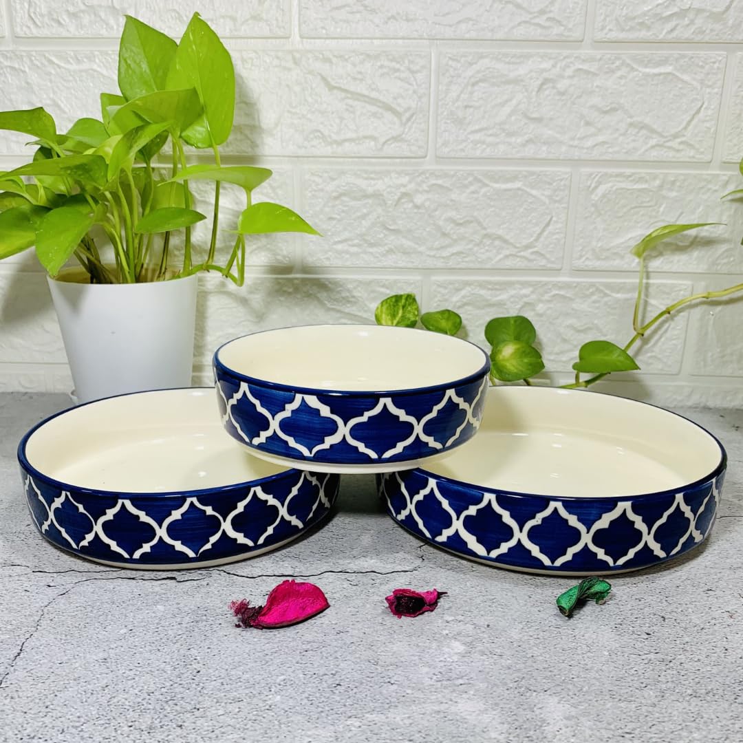 Hand-Painted Ceramic Salad Tray/Bowl - Deep Dish Bowl - Salad Plate - Serving Snacks Tray - Set Of 3