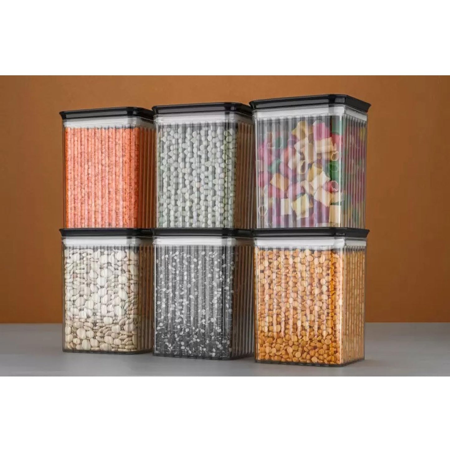 1100ml Airtight Square Food Storage Container For Kitchen, Multi Proposal Kitchen Container Set– BLACK (12 Pcs Combo)