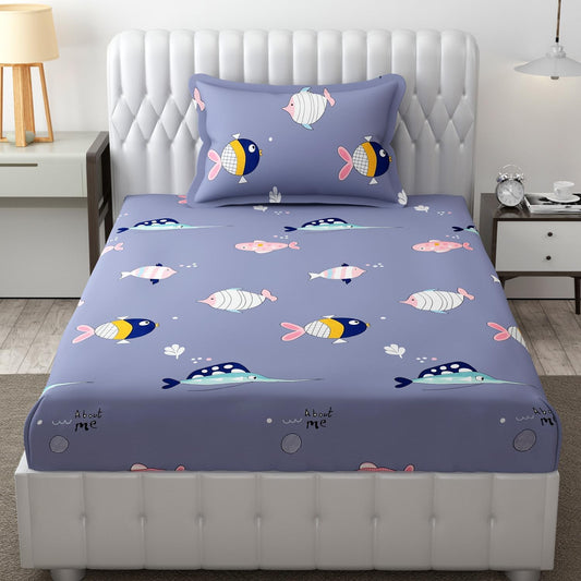 ZooDreams Kids Bedsheet Set β Fish Print (Blue, 60x90 Inches)