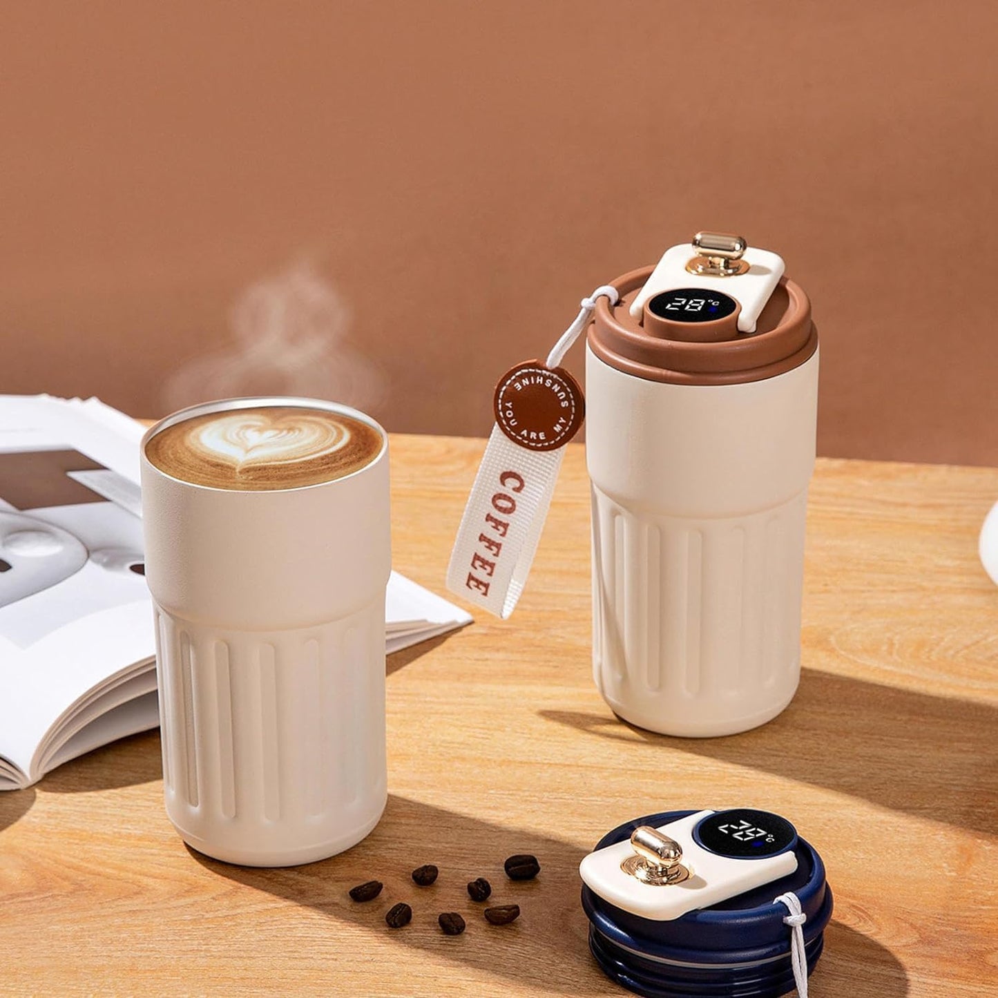 Smart Temperature Display Travel Mug – 460ml (White Brown)