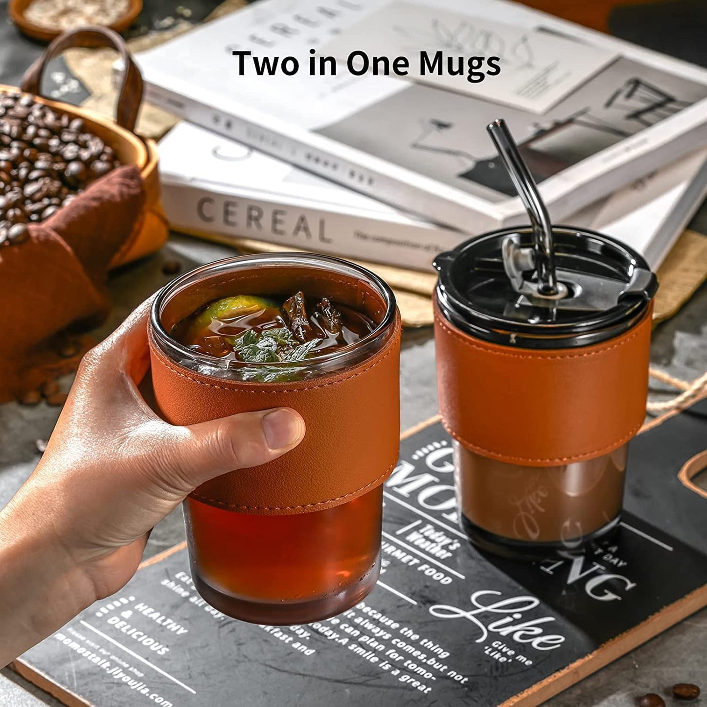 Glass Tumbler Mug with Lid, Straw & Anti-Skid Sleeve 400ml