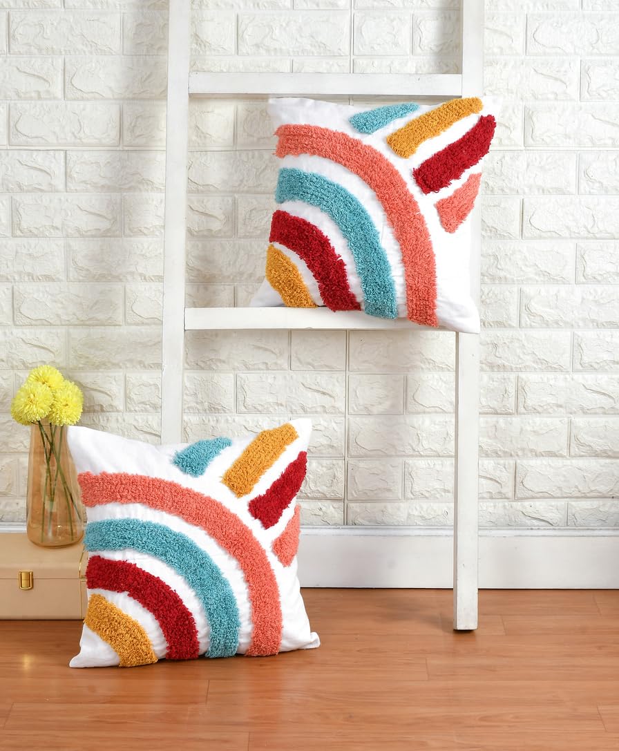 Multicolor Squares Cotton Cushion Covers – Set of 5 (16 x 16 Inches, 230 TC)
