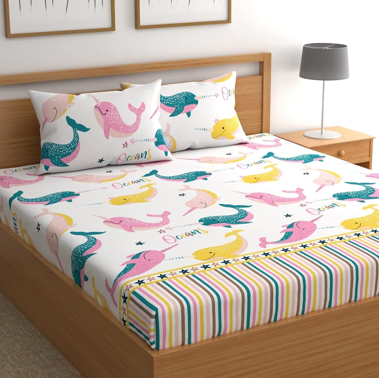 King Size 3D Printed Elastic Fitted Bedsheet Set – 160 GSM | Unisex Kids Design