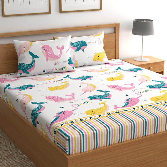 King Size 3D Printed Elastic Fitted Bedsheet Set β 160 GSM | Unisex Kids Design