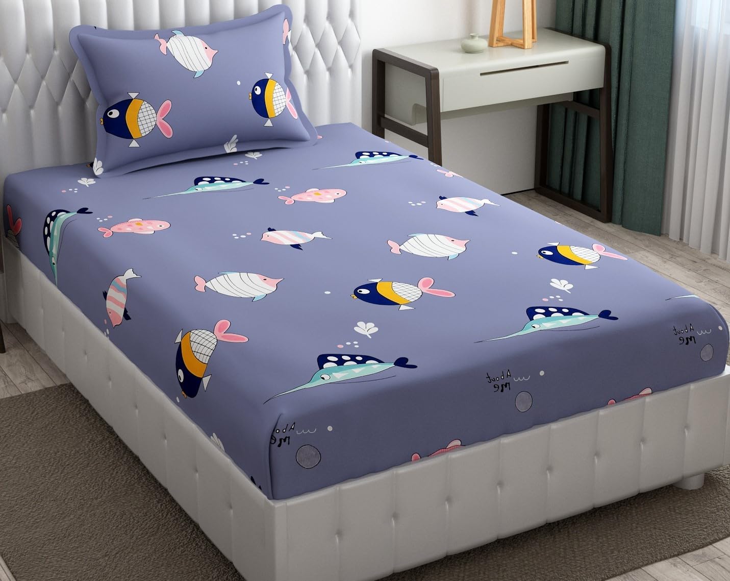 ZooDreams Kids Bedsheet Set – Fish Print (Blue, 60x90 Inches)