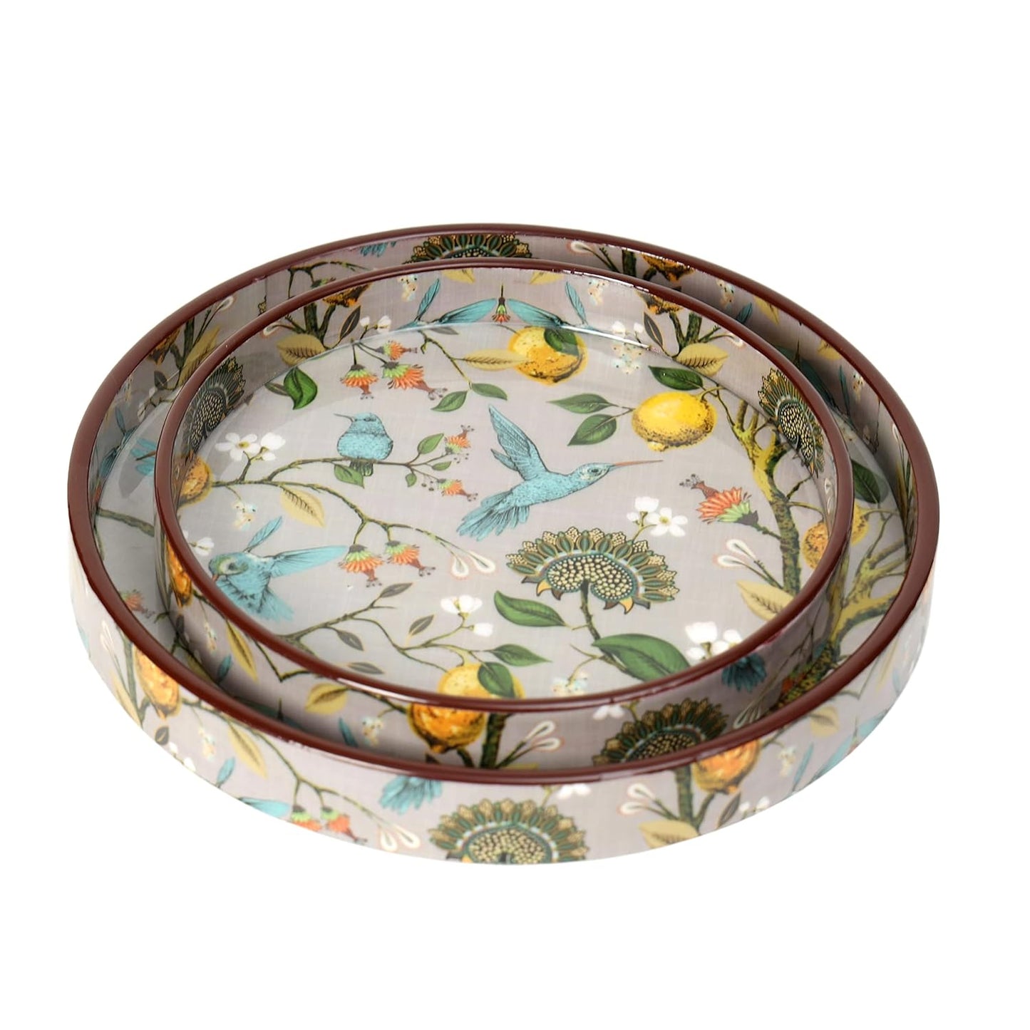 Handmade and Enamel Coated Round Engineered Wood Serving Tray - 7 x 7 and 9 x 9 inches (set of 2)