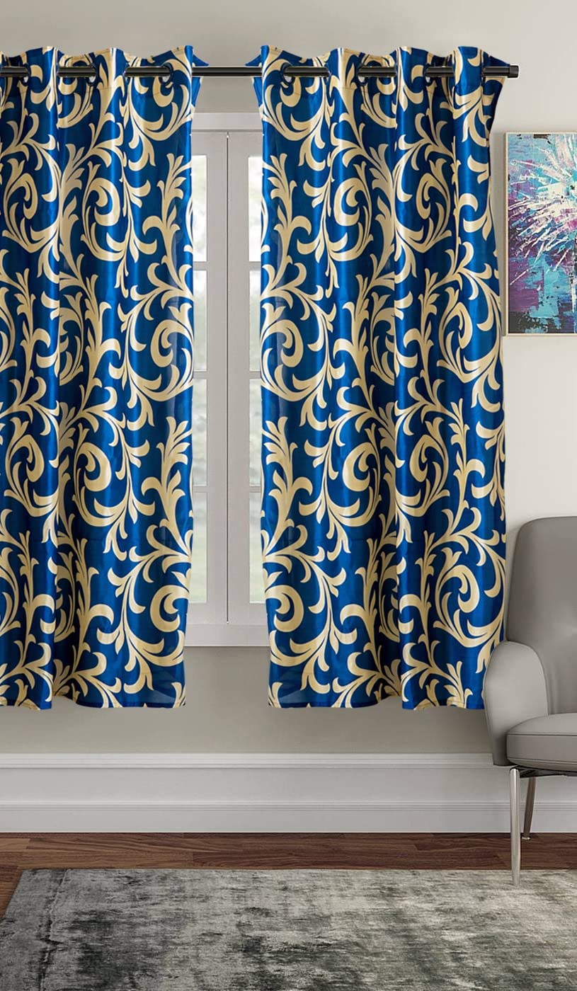 Floral Print Polyester Standard Curtain Pack of 2