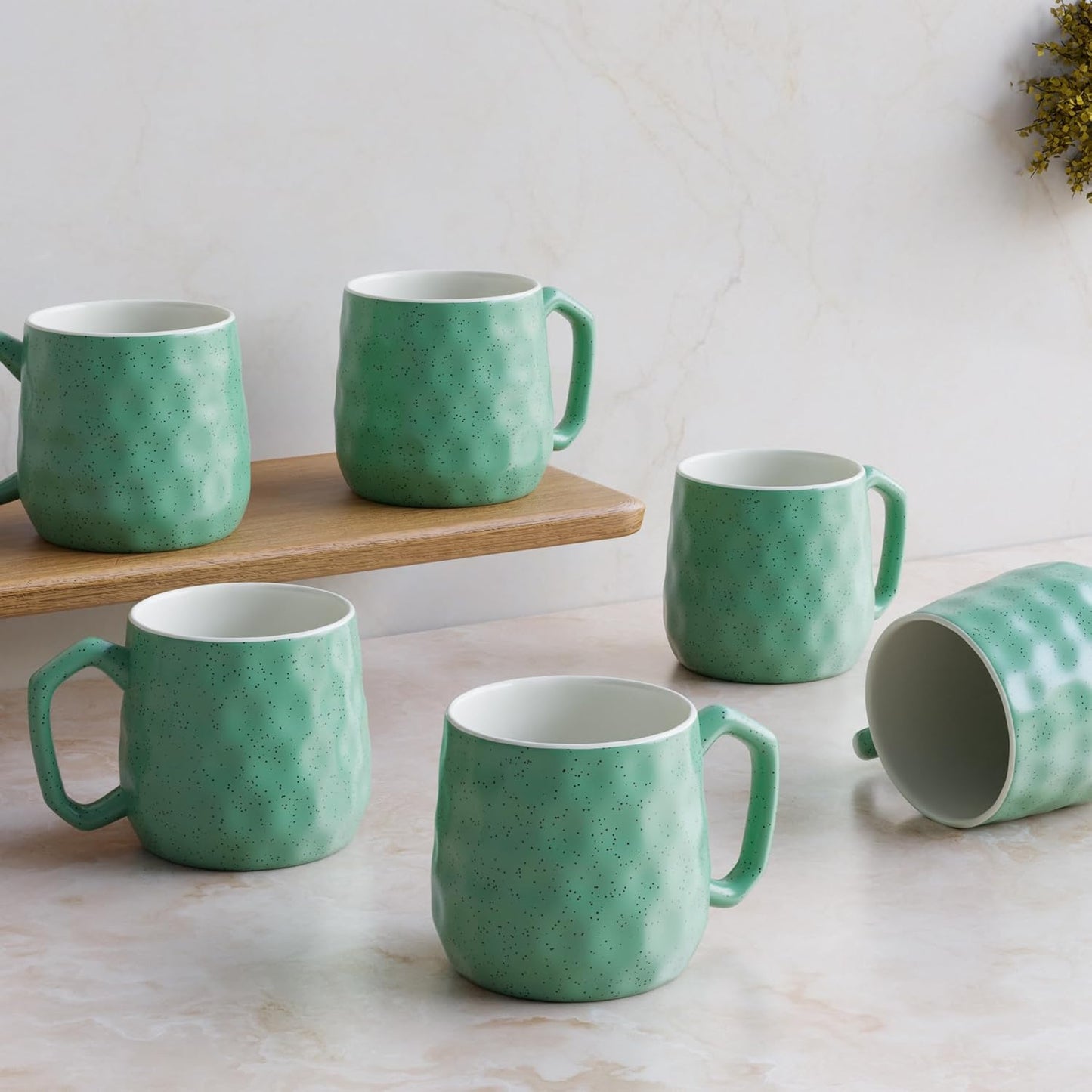 Green Dots Speckled Ceramic Cup Set – 150ml (Set of 6)