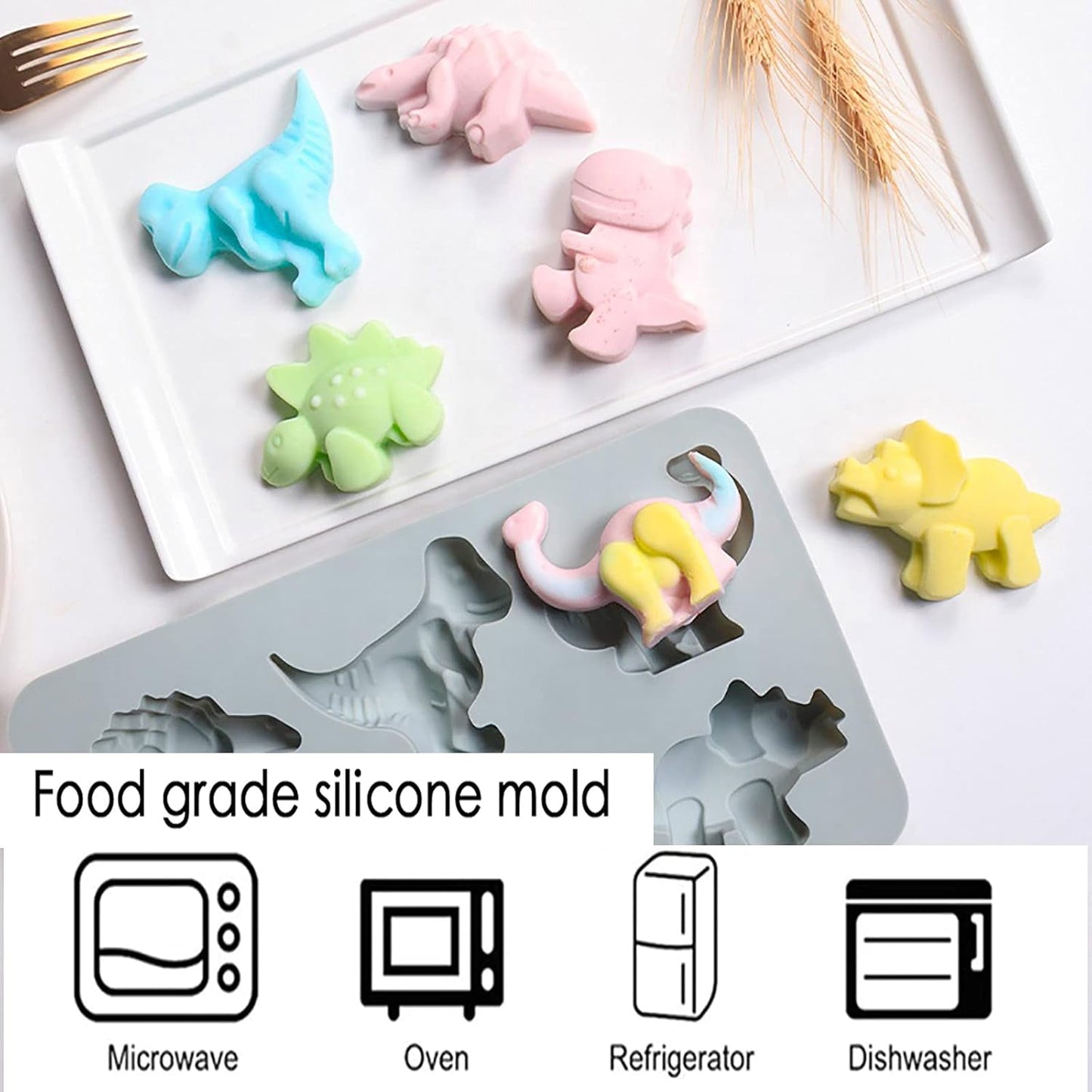 Kids Cartoon Different Shapes Candy Fondant Mould Cake Decorating Tools - 6 Slot Dinosaur Shaped Mould