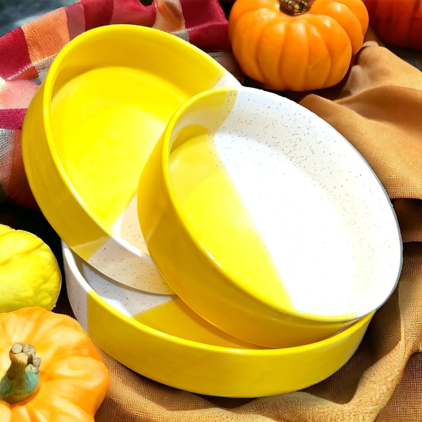 Handmade Ceramic Premium Salad Tray/Bowl - Deep Dish Bowl - Salad Plate - Serving Snacks Tray (Pack of 3)