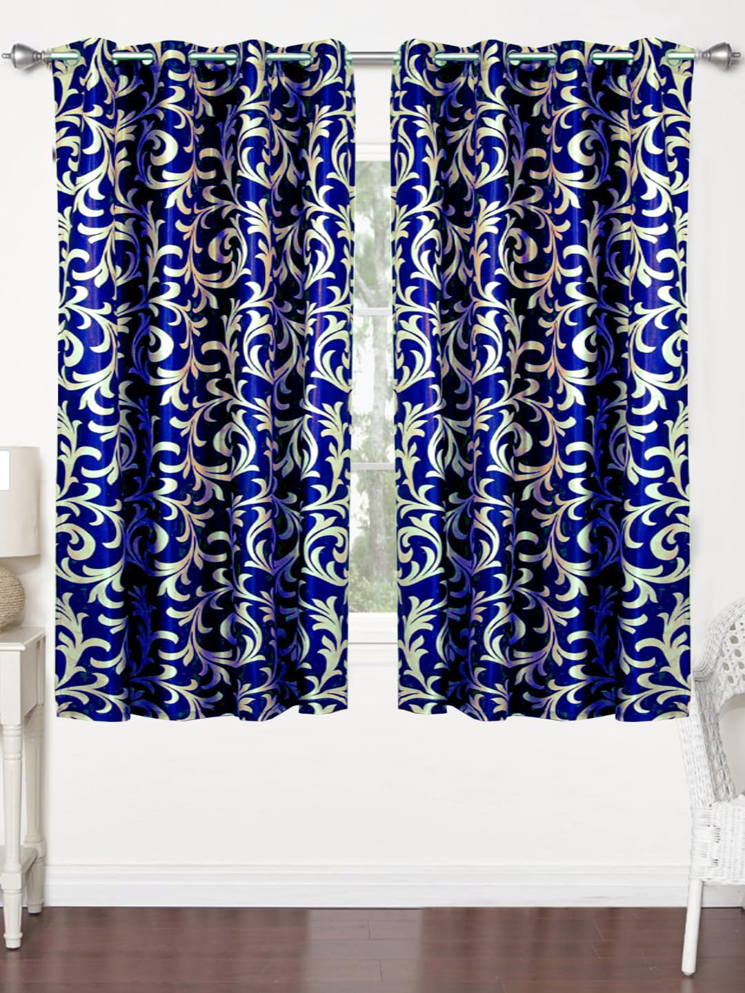 Floral Print Polyester Standard Curtain Pack of 2