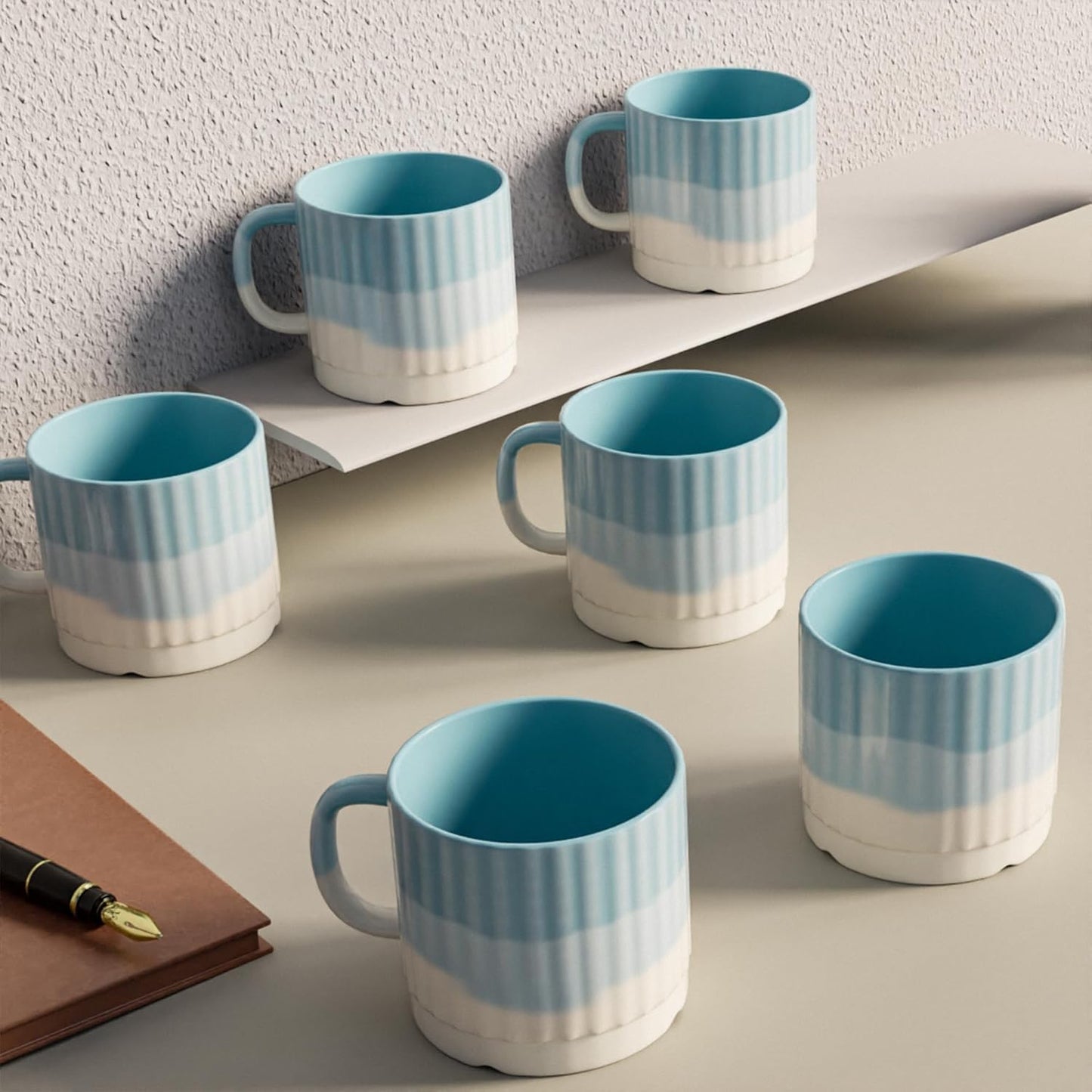 Tritone Sky Blue Fringe Tea Cups & Coffee Cups – 150ml (Set of 6)