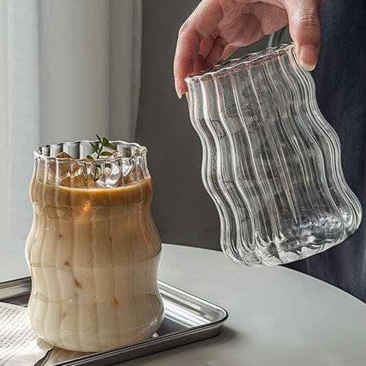 Premium Wave-Shaped Glass Tumblers Set – Pack of 2 (500 ml)