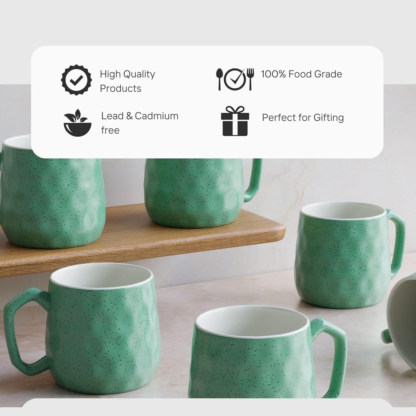 Green Dots Speckled Ceramic Cup Set – 150ml (Set of 6)