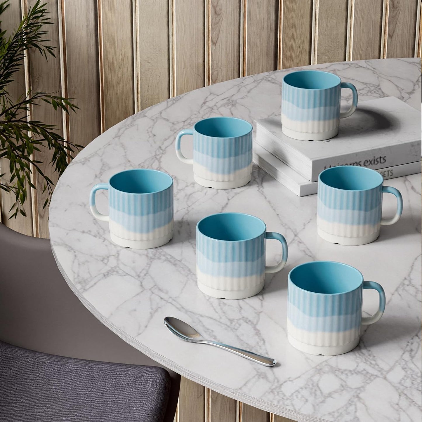 Tritone Sky Blue Fringe Tea Cups & Coffee Cups – 150ml (Set of 6)