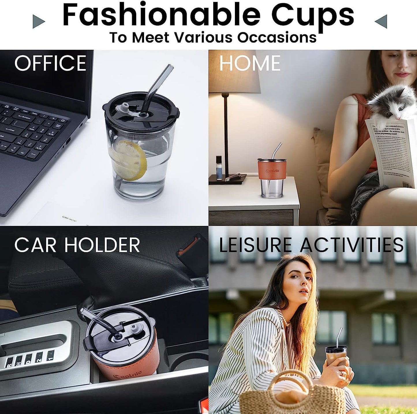 Glass Tumbler Mug with Lid, Straw & Anti-Skid Sleeve 400ml