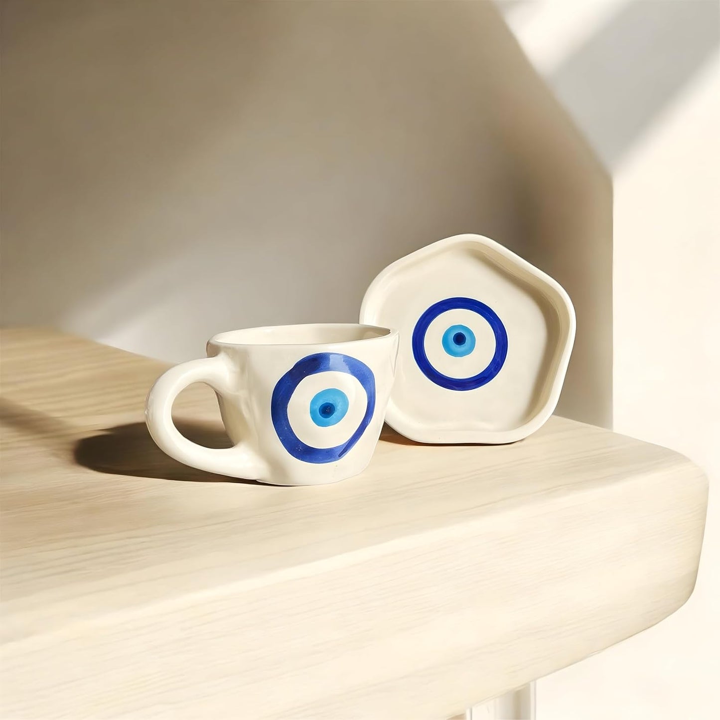 Handcrafted Ceramic Nazarbattu (Evil Eye) Cup & Saucer Set (300 ml)