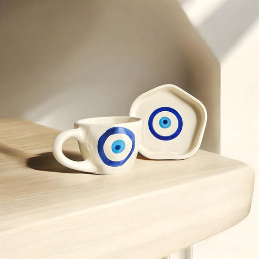 Handcrafted Ceramic Nazarbattu (Evil Eye) Cup & Saucer Set (300 ml)