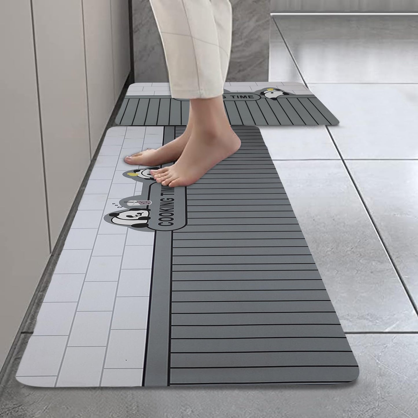 Stylish Modern Prints Rubber Kitchen Mat – Pack of 2 (Panda)