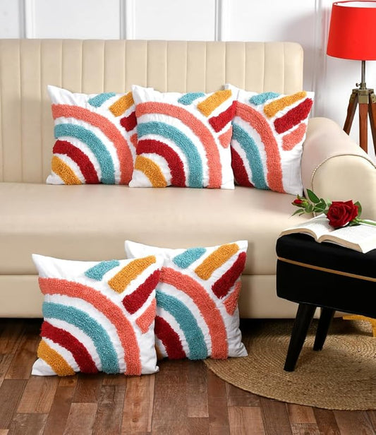 Multicolor Squares Cotton Cushion Covers – Set of 5 (16 x 16 Inches, 230 TC)