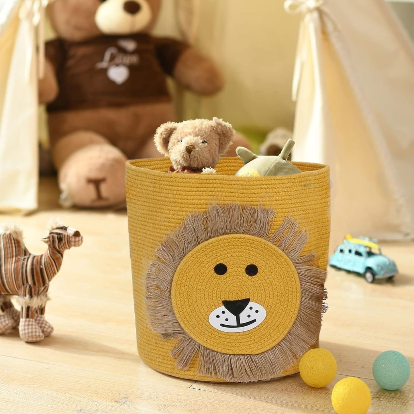 Cotton Lion Basket for Storage Foldable Wardrobe Multipurpose use Laundry Basket