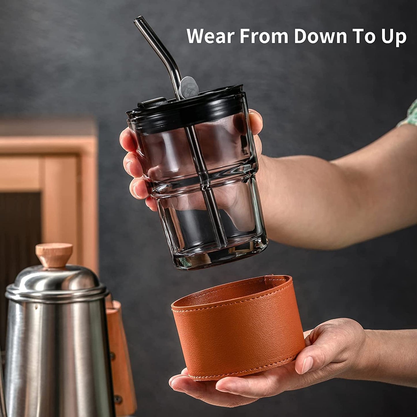 Glass Tumbler Mug with Lid, Straw & Anti-Skid Sleeve 400ml