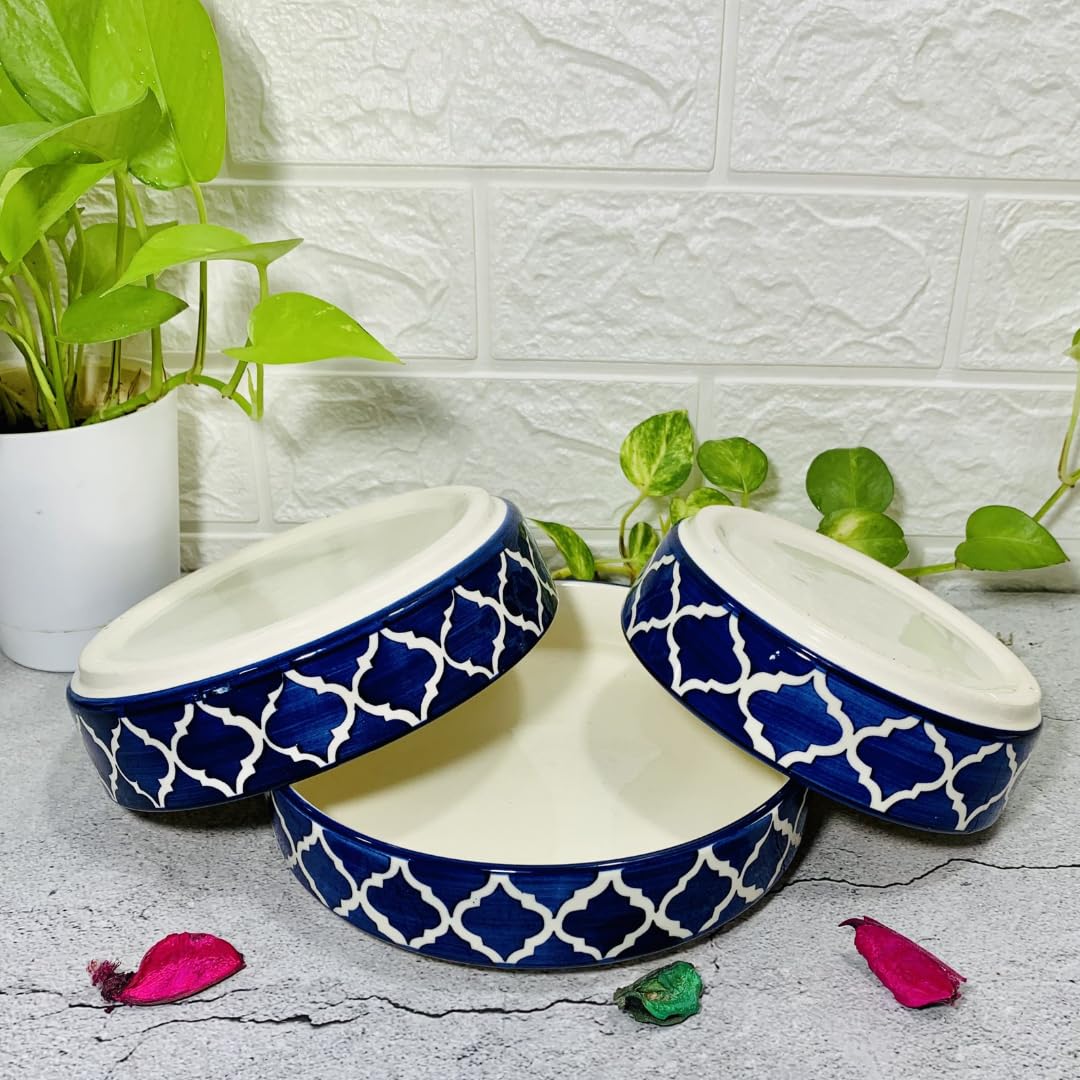 Hand-Painted Ceramic Salad Tray/Bowl - Deep Dish Bowl - Salad Plate - Serving Snacks Tray - Set Of 3