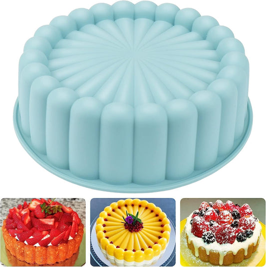 Flexible Silicone Non-Stick Bakeware with Intricate Charlotte Shape Design | Silicone Baking Pan  – 8inch  Round (Multicolor)