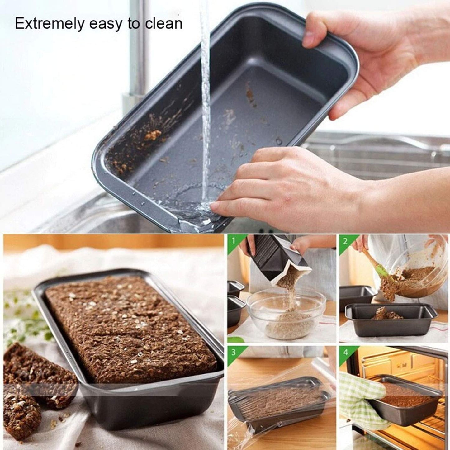 Non-Stick Carbon Steel Loaf & Muffin Bake Pan | Rectangle Bread Mould for Baking in Microwave Oven, Cooker – Black