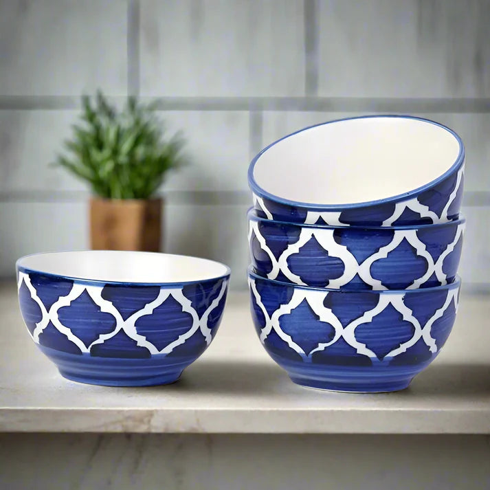 Handmade Ceramic Bowl, Small Serving Bowl for Home Kitchen 180ML Bowl (Blue Bowl Pack of 4)