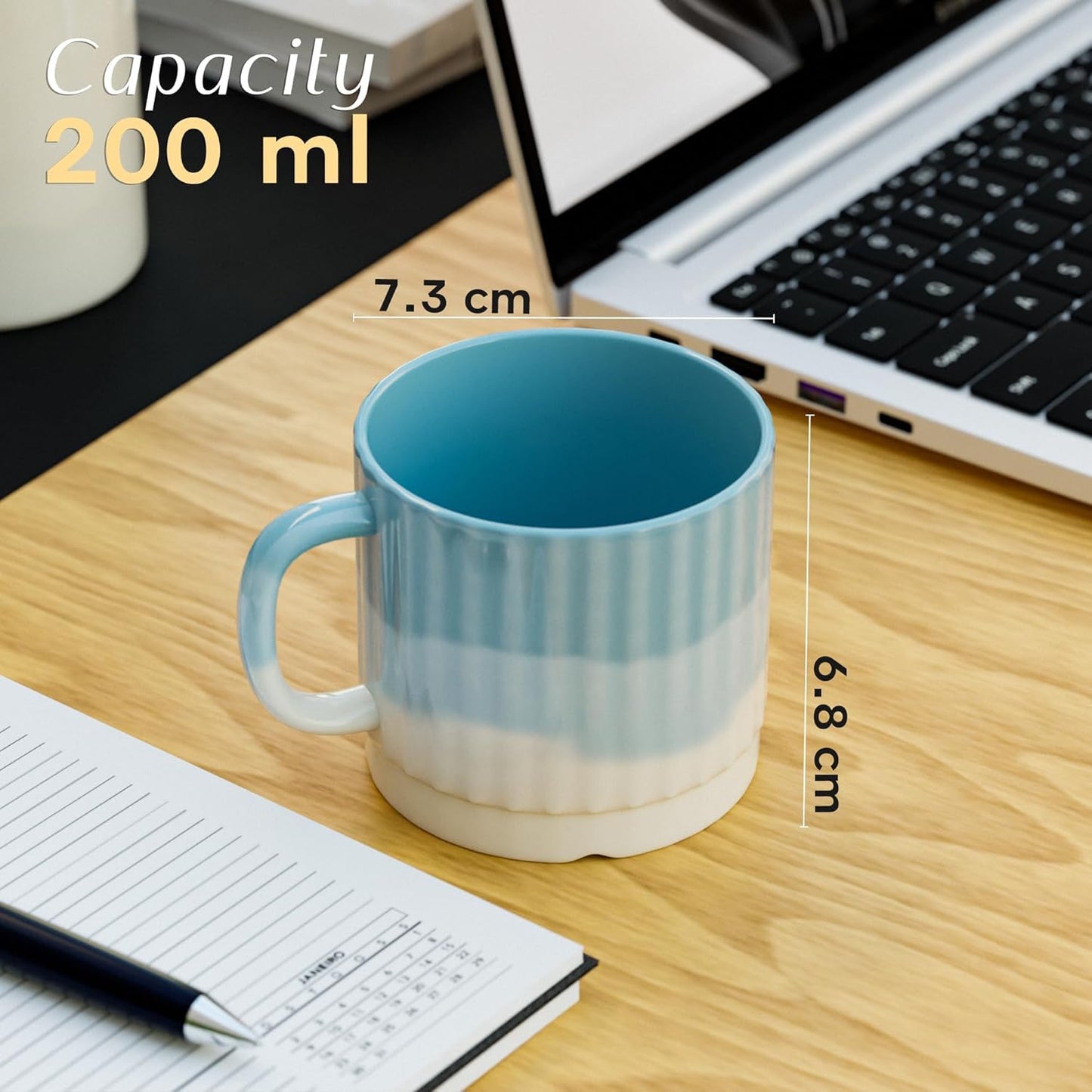 Tritone Sky Blue Fringe Tea Cups & Coffee Cups – 150ml (Set of 6)