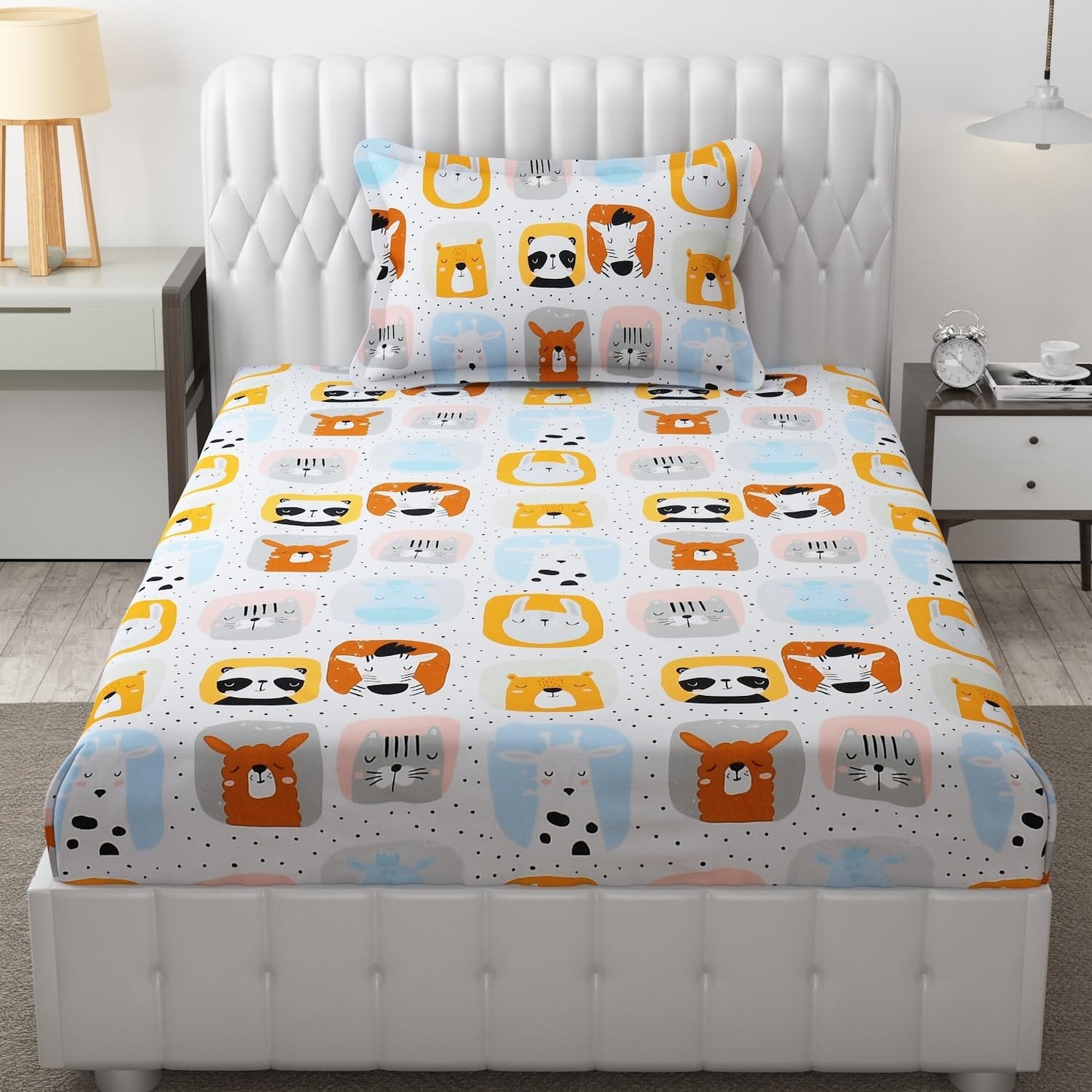 Off-White Animal Print Kids Bedsheet Set – Soft Cotton Feel
