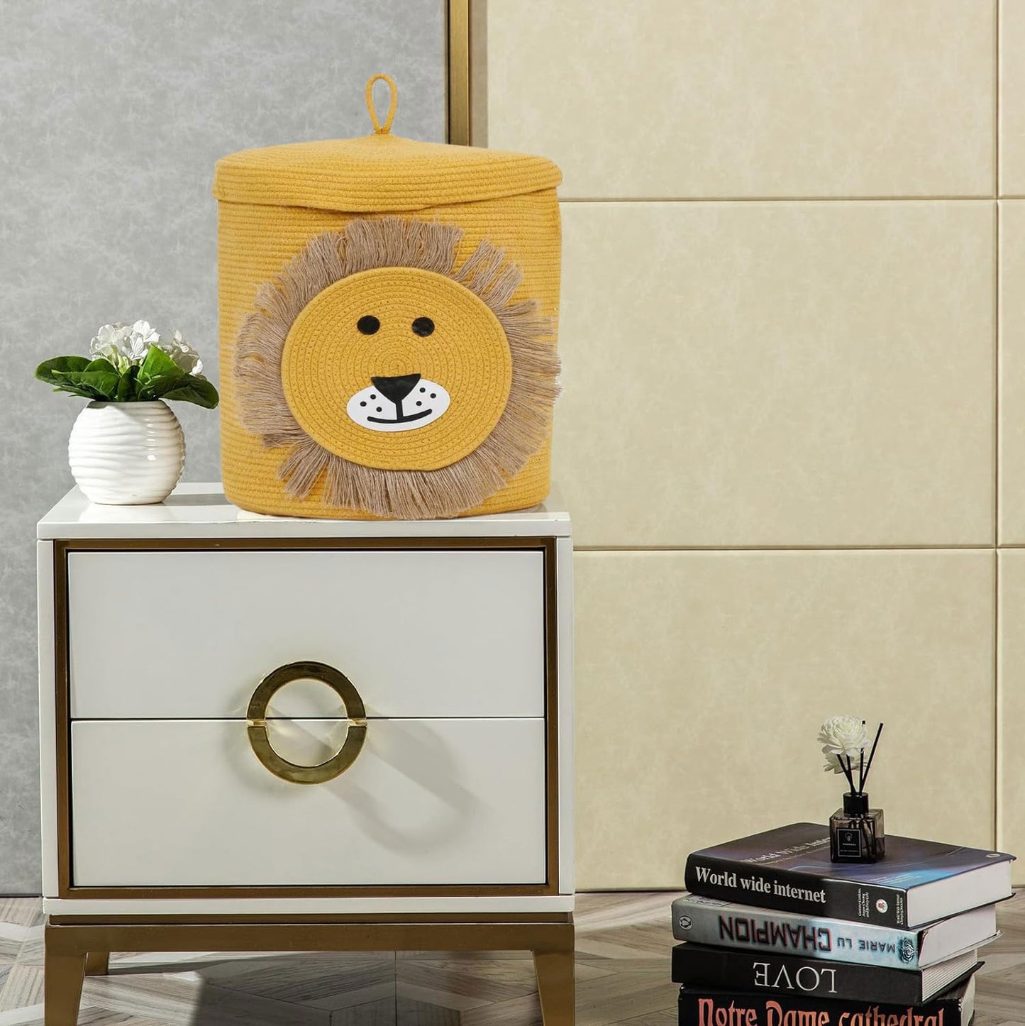 Cotton Lion Basket for Storage Foldable Wardrobe Multipurpose use Laundry Basket