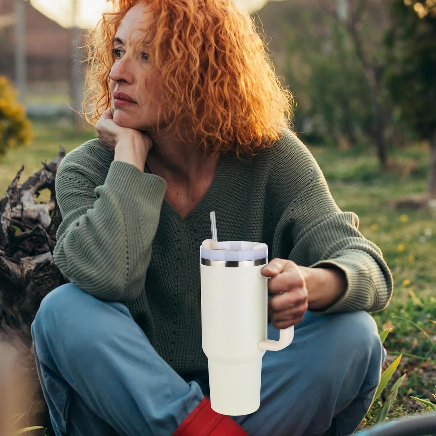 1200ML Stainless Steel Travel Tumbler with Handle & Straw