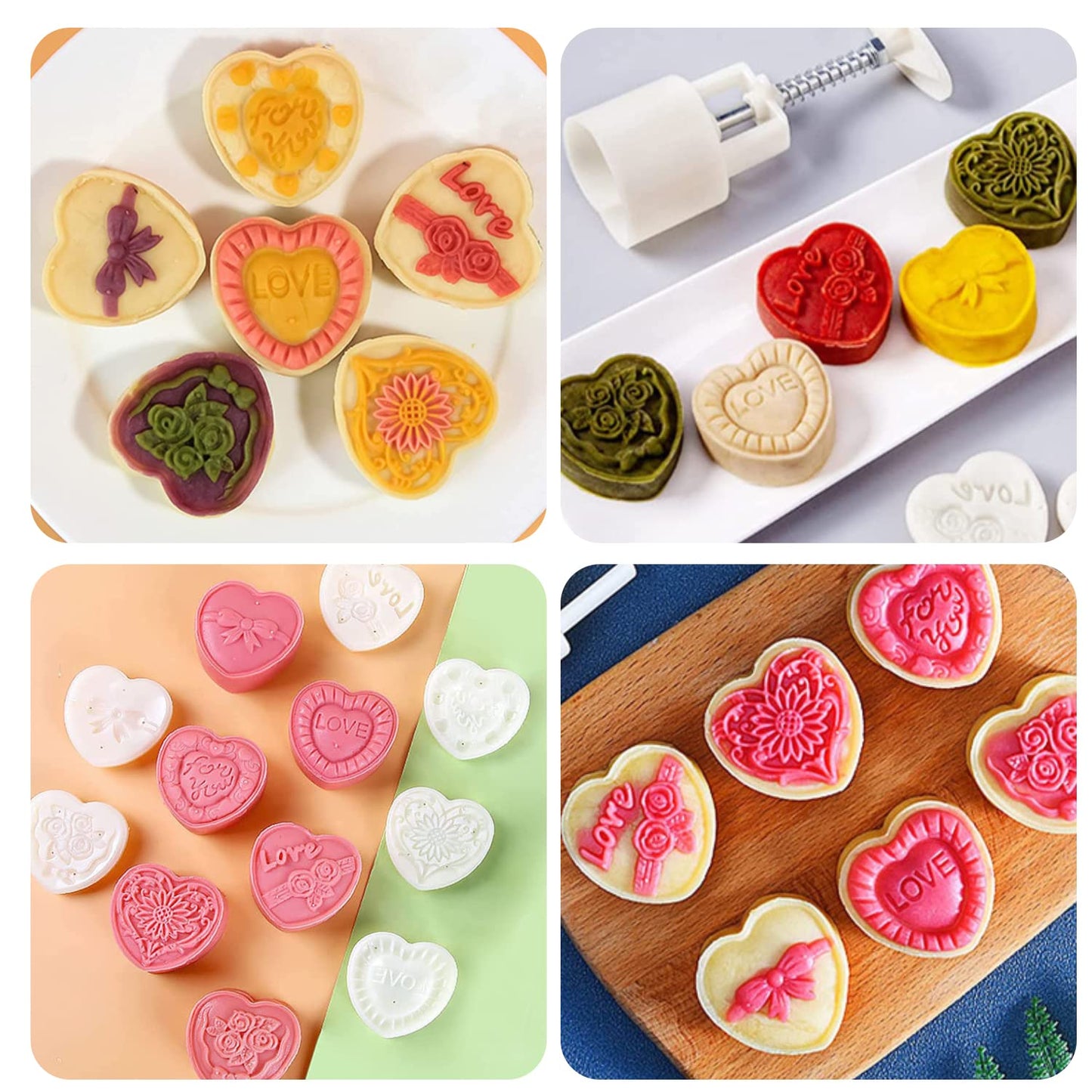 Cake Mold Set 4pcs 50g Cookie Stamps, DIY Hand Press Cookie Dessert Cutter Pastry Decoration Tool Cake Mold Set 4pcs 50g Cookie Stamps
