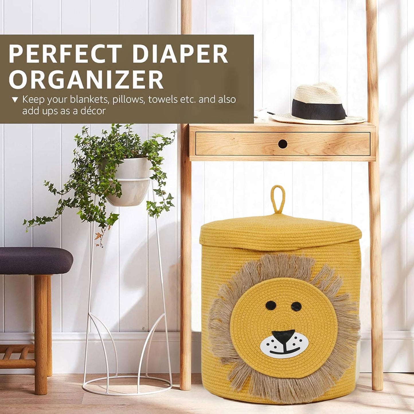 Cotton Lion Basket for Storage Foldable Wardrobe Multipurpose use Laundry Basket