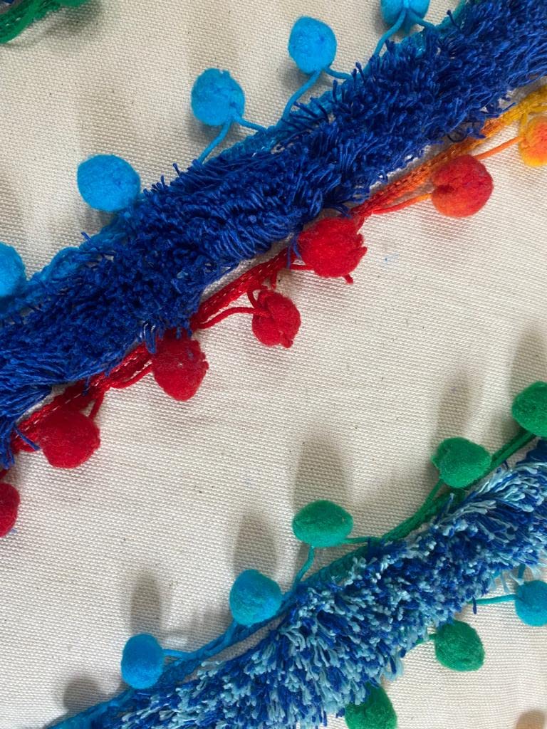 Multicolor Striped Handmade Cotton Tassel Cushion Cover – 16x16 Inch (Set of 2)