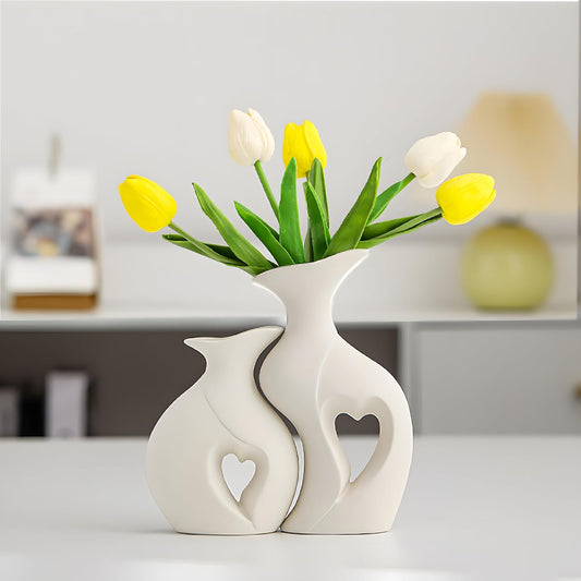 Nordic Embrace White Ceramic Vase (Set of 2)