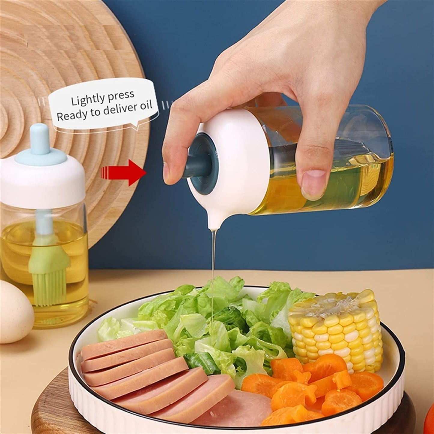 2-in-1 Oil Dispenser Bottle with Silicone Brush | Condiment Jar & Basting Bottle Refillable Oil Container for Kitchen Use – 230ml (Multicolor)