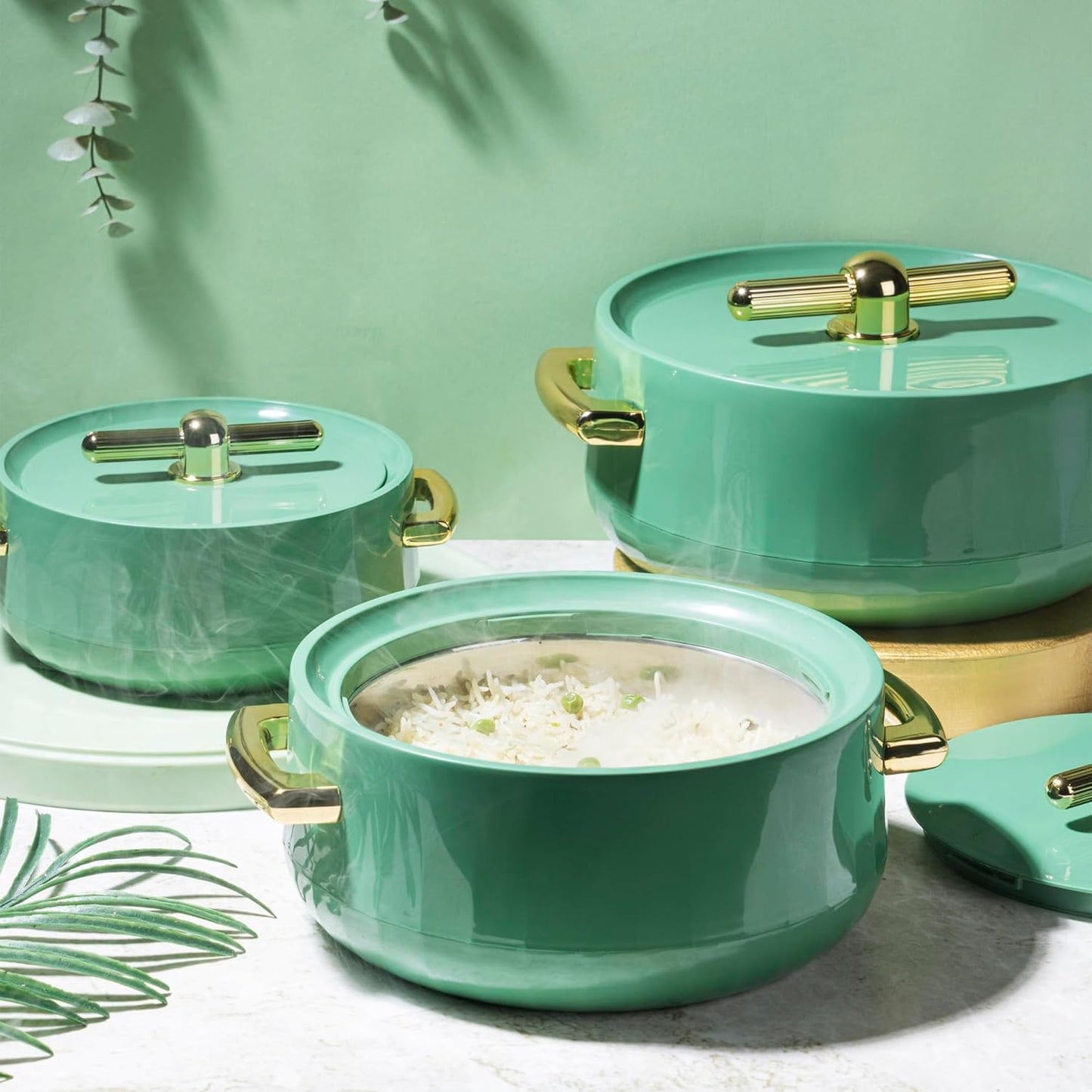 Elegance  Royal Sea Green Inner Steel Casserole Set of 3 (1700ml, 1200ml, 600ml)