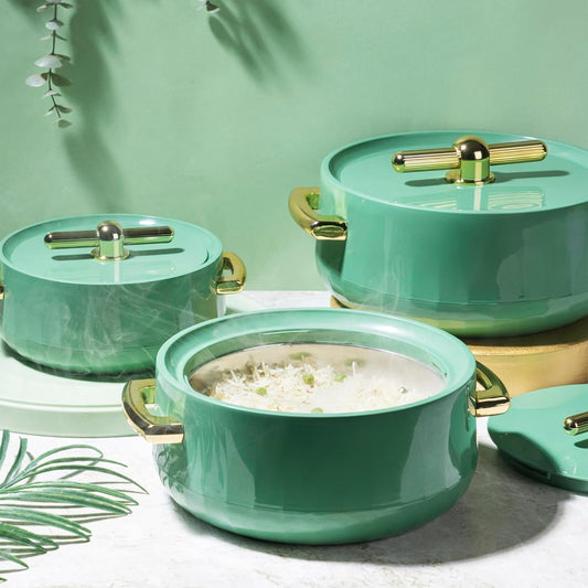 Elegance  Royal Sea Green Inner Steel Casserole Set of 3 (1700ml, 1200ml, 600ml)