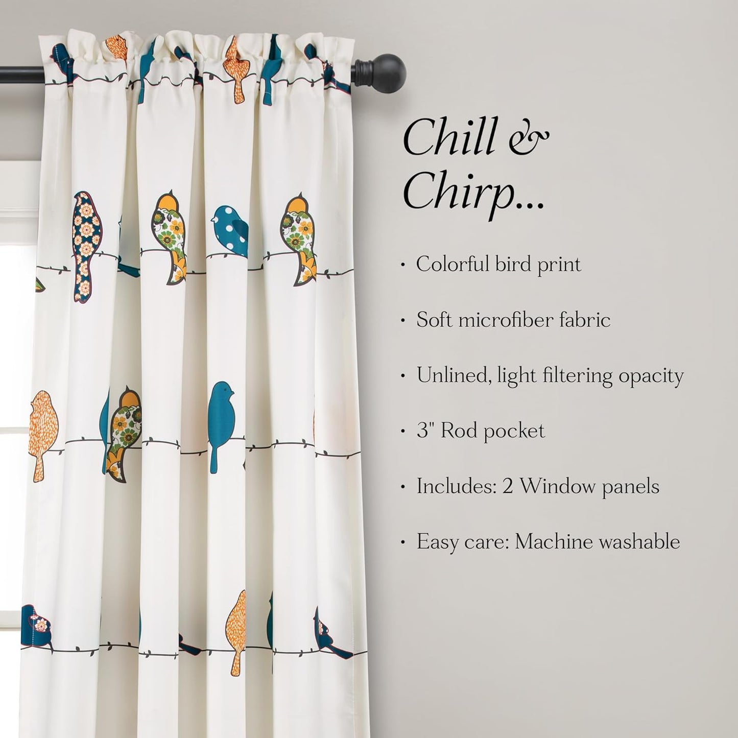 Eclectic Birds Printed Door Eyelet Curtain for Home Pack of 1