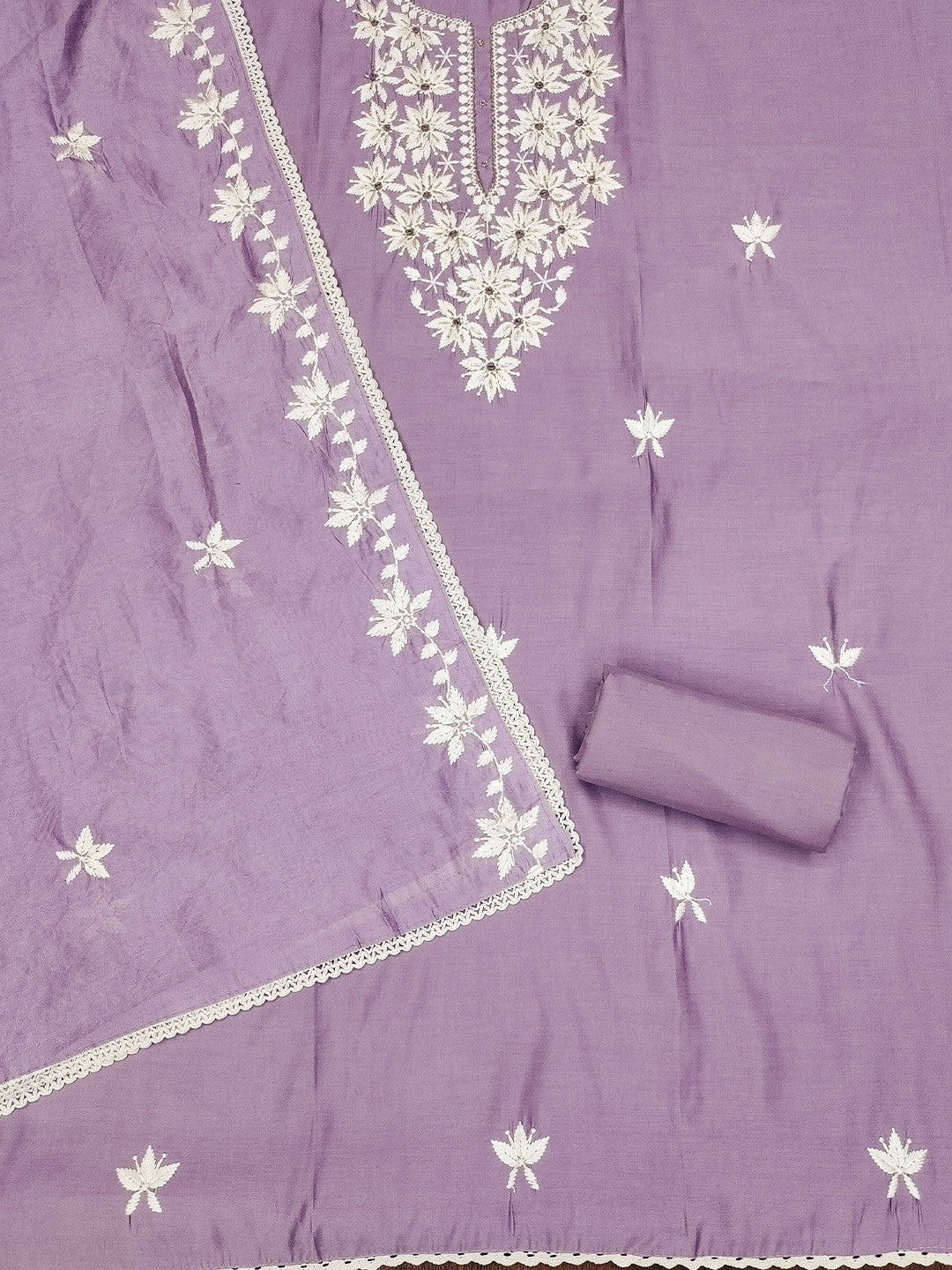 Rani Raiment Floral Embroidered Pure Silk Unstitched Dress Material