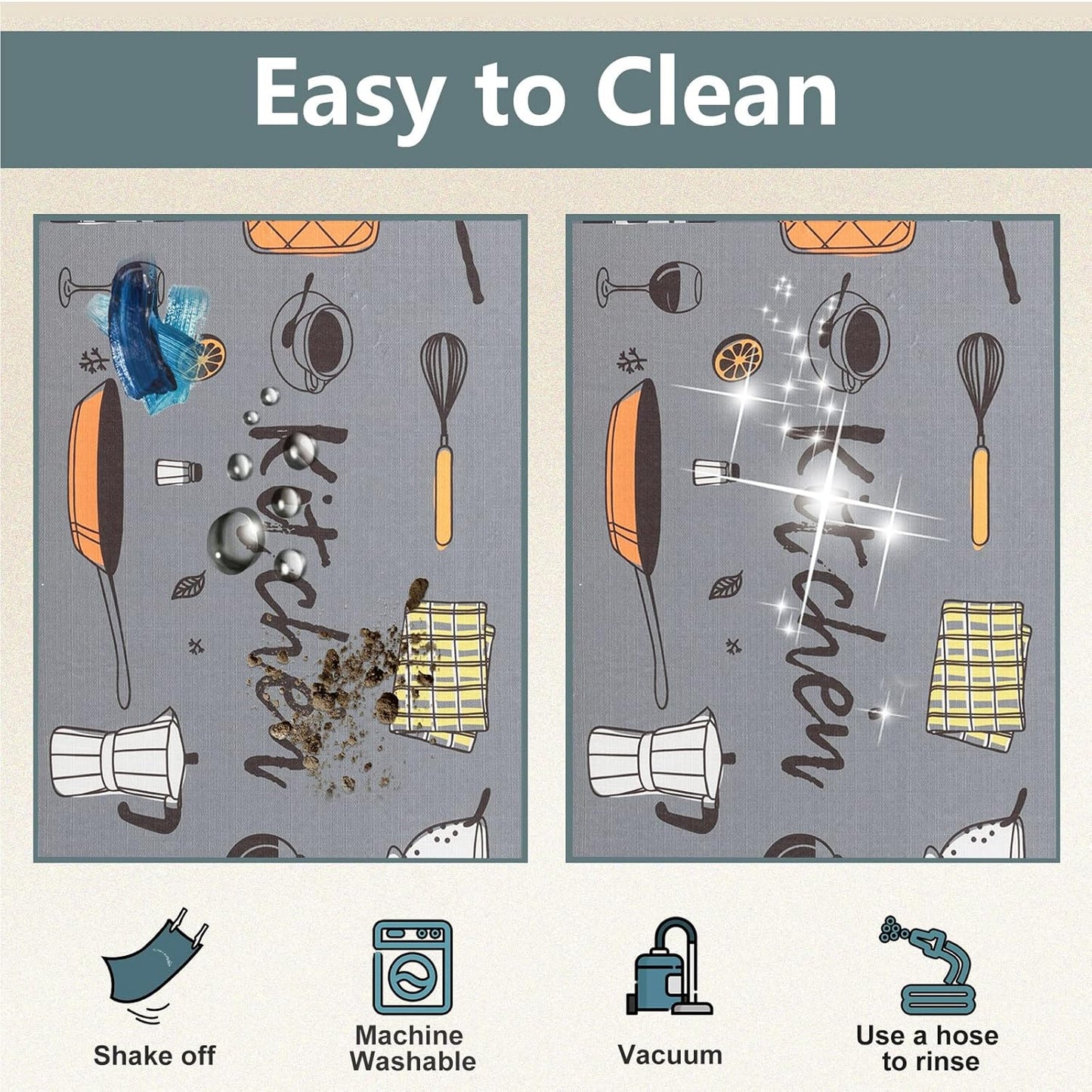 Stylish Printed Velvet Kitchen Mat & Runner Set – Anti-Skid (Set of 2)