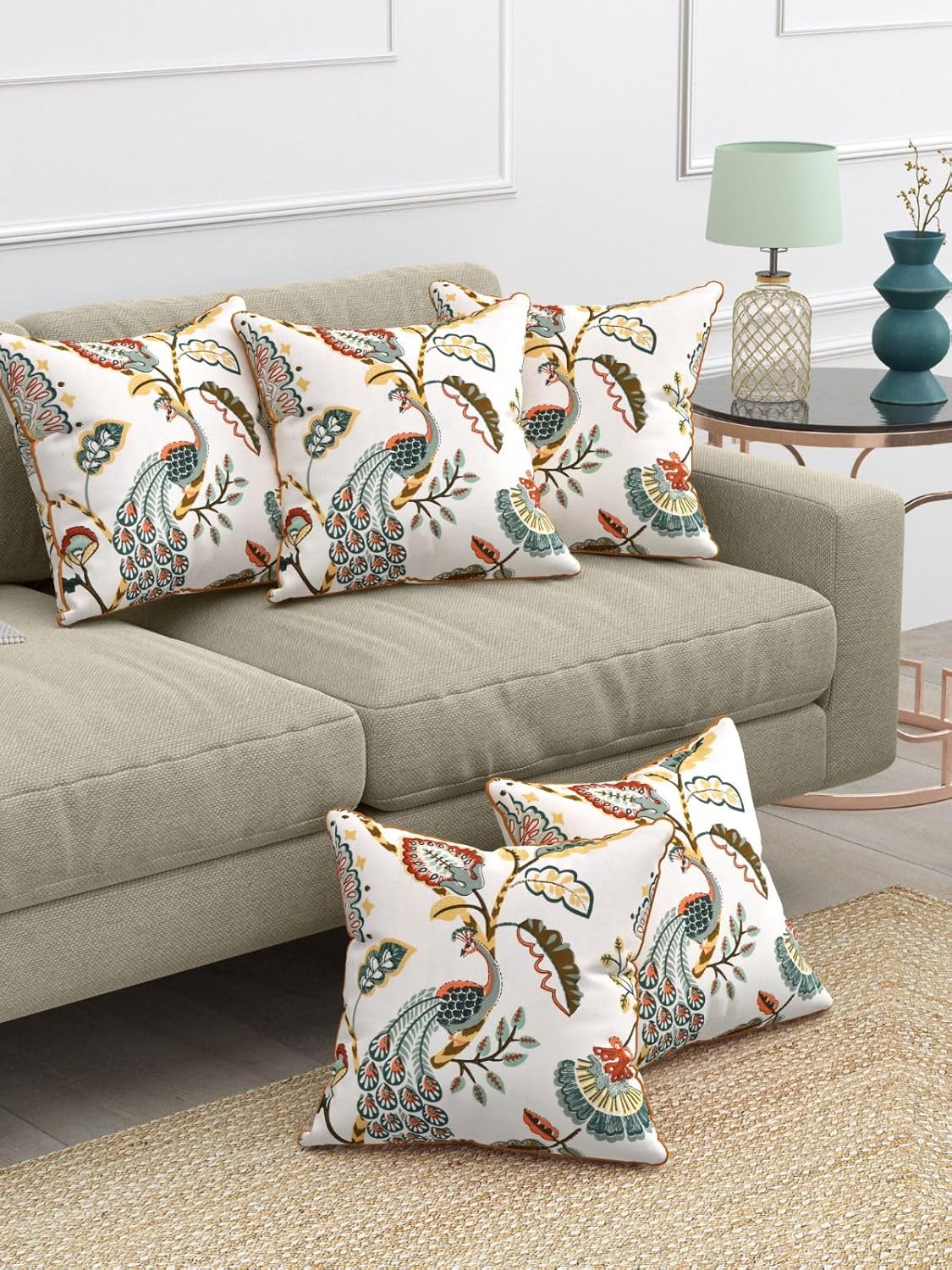 Sanganeri Print Cotton Cushion Covers Set of 5 – 16x16 Inches
