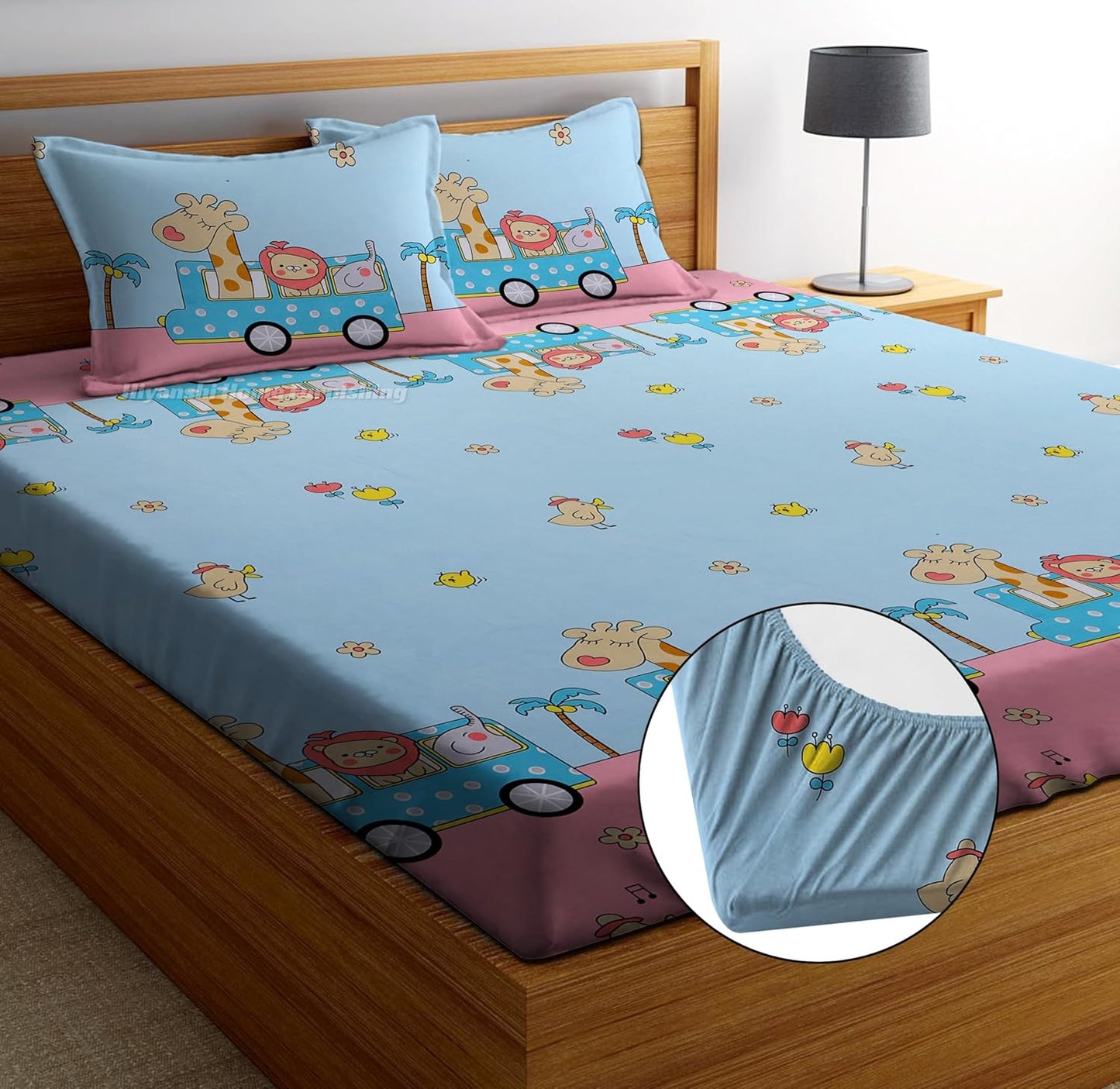 All-Round Elastic Fitted Cartoon Double Bedsheet Set (King Size)