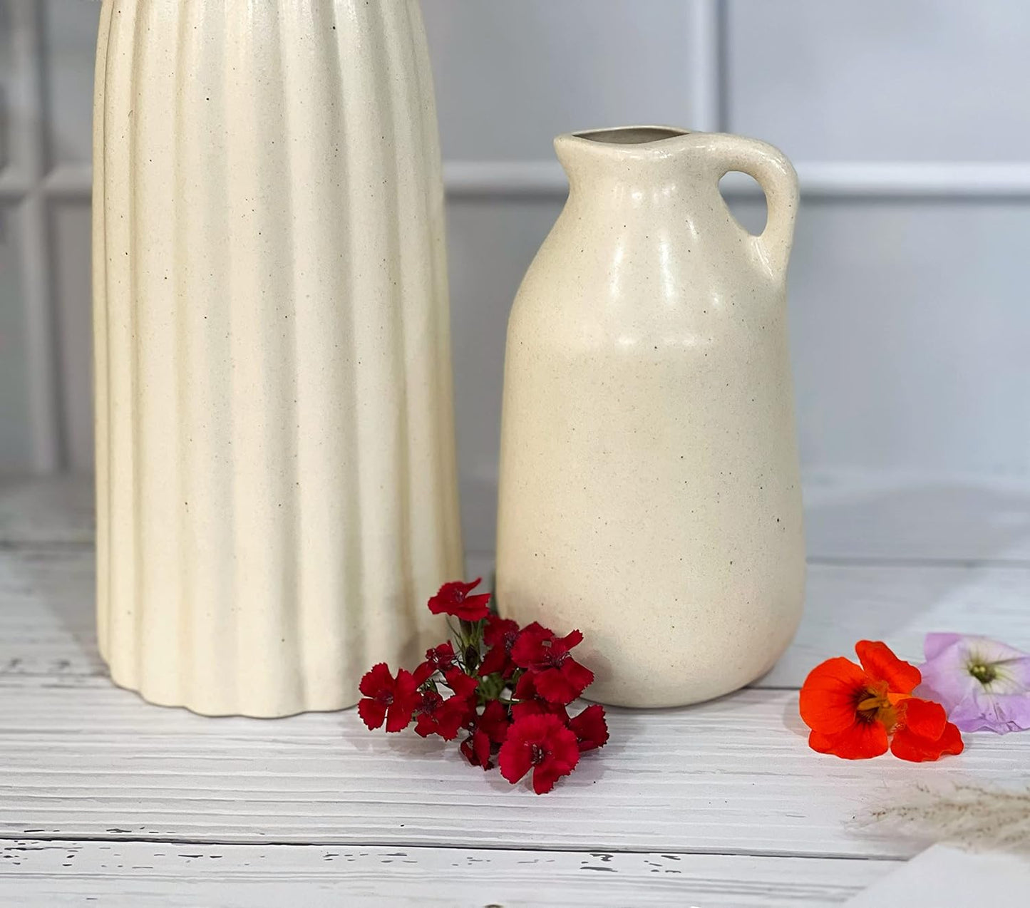 Off-White Ceramic Vase Trio – Modern Minimalist Decor Set (Set of 3)