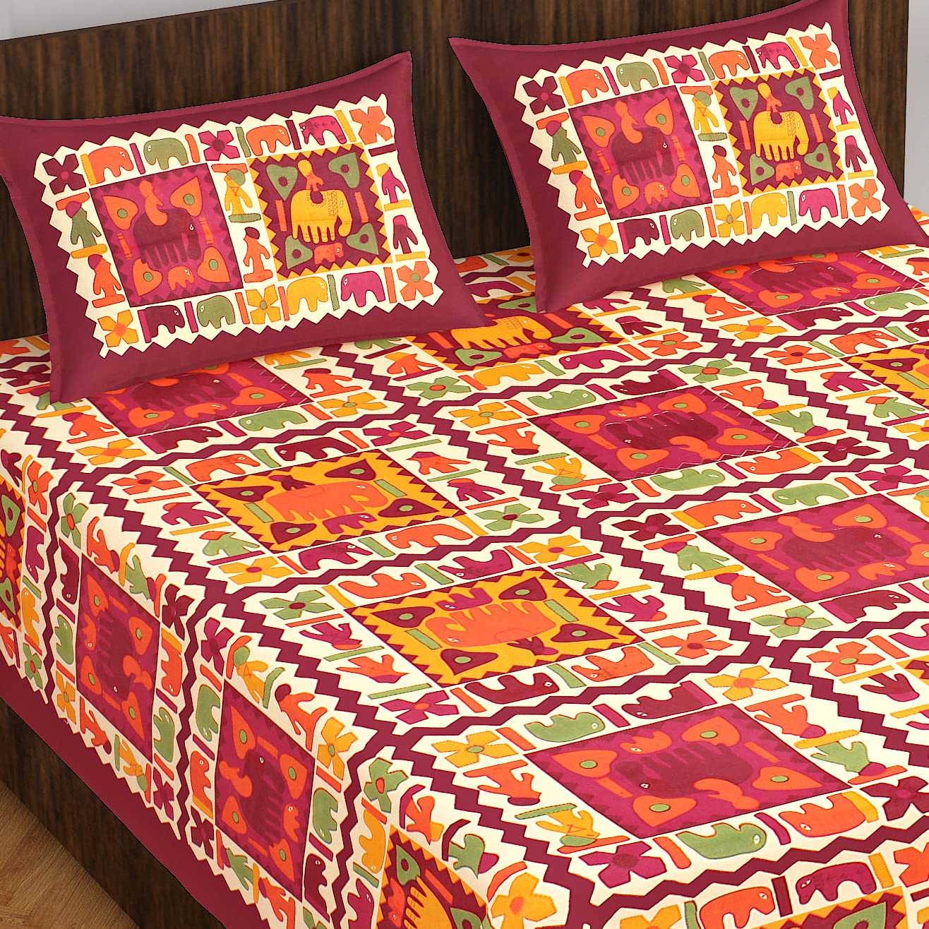 Jaipuri Royal Cotton Double Queen Size Bedsheet Set with 2 Pillow Covers