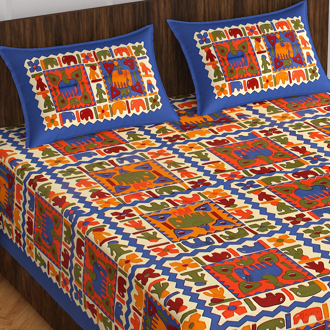 Jaipuri Royal Cotton Double Queen Size Bedsheet Set with 2 Pillow Covers