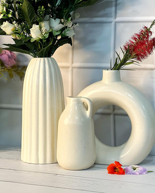 Off-White Ceramic Vase Trio β Modern Minimalist Decor Set (Set of 3)